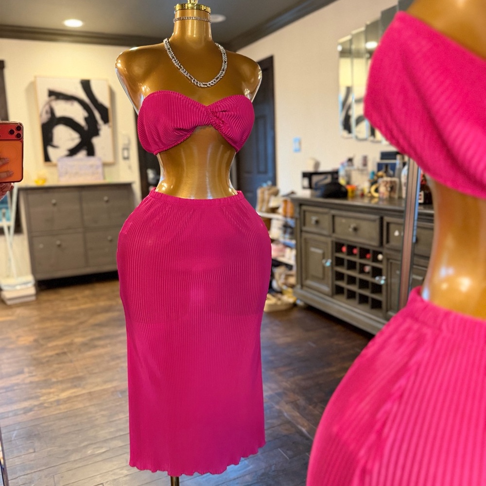 SHEIN Hot Pink Ribbed Midi Skirt